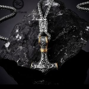 Odin Hammer Viking Rune Pendant Silver Necklace